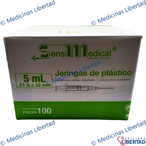 [7506022301826] JERINGA 5ML 21X32 VERDE SENSIMEDICAL CAJA C/100