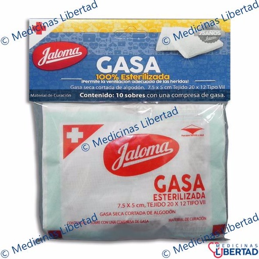 [759684231407] GASA SIMPLE ESTERIL 7.5X5CM JALOMA Bolsa  c/10