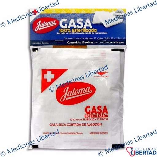 [759684231452] GASA SIMPLE ESTERIL 10X10CM  JALOMA  BOLSA  C/10