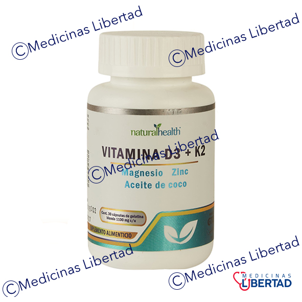 VITAMINA D3+K2+MG+ZN+ACEITE DE COCO C/30 CAPSULAS NATURAL HEALTH