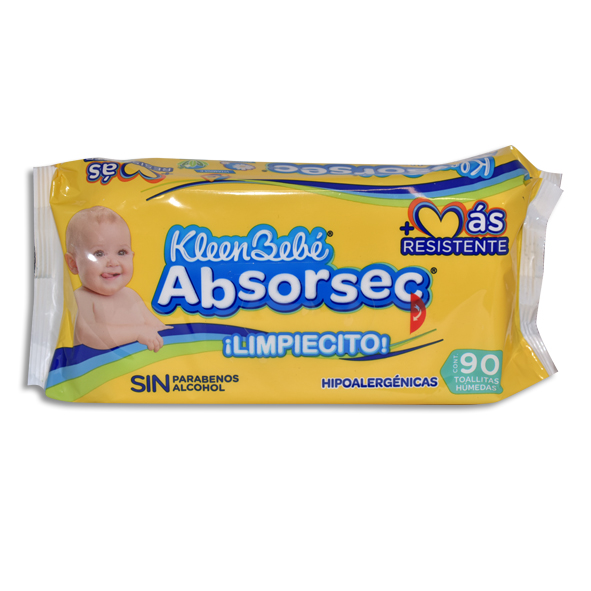 TOALLITAS HUMEDAS KLEEN BEBE ABSORSEC BOLSA C/90