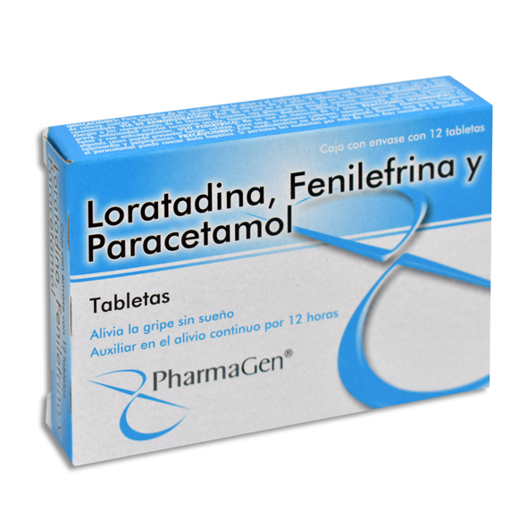  LORATADINA / FENILEFRINA / PARACETAMOL PHARMAGEN Tabletas c/12