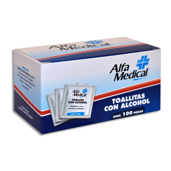 TOALLITAS CON ALCOHOL ALFA MEDICAL Caja c/100