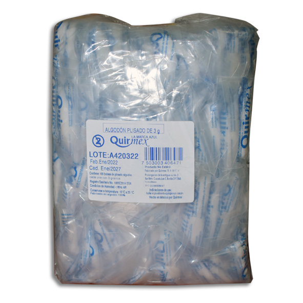 ALGODON ABSORBENTE SOBRE 3GR QUIRMEX Paquete c/100