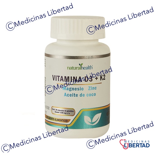 [7501853806175] VITAMINA D3+K2+MG+ZN+ACEITE DE COCO C/30 CAPSULAS NATURAL HEALTH