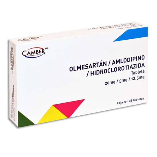 [7506442704771] OLMESARTAN/ AMLODIPINO/ HIDROCLOROTIAZIDA 20/5/12.5MG CAMBER Tabletas c/28