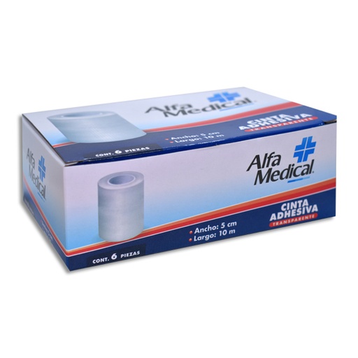 [7502275702182] CINTA ADHESIVA TRANSPARENTE ALFA MEDICAL 5CMX10M Caja c/6