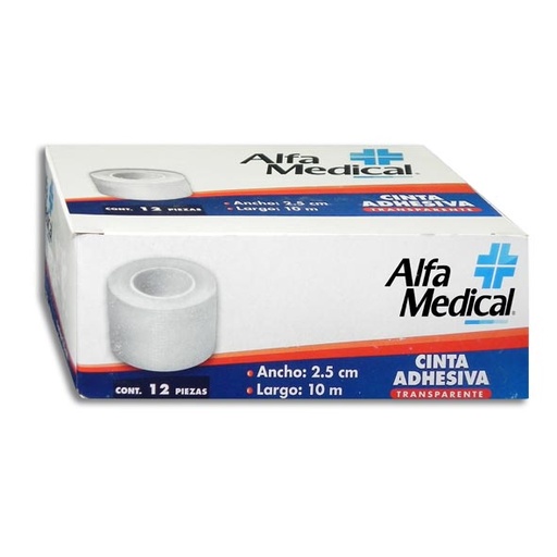 [7502275700133] CINTA ADHESIVA TRANSPARENTE ALFA MEDICAL 2.5CMX10M Caja c/12